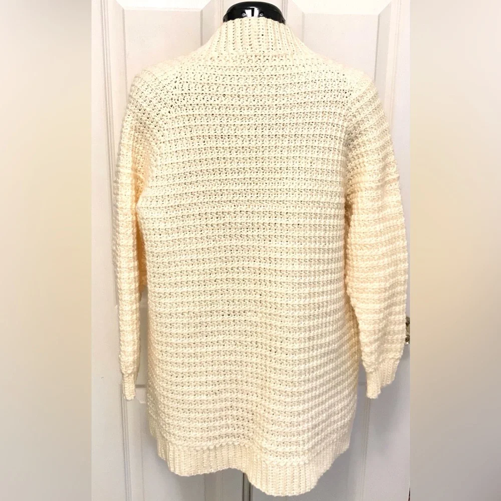 Hand-Made Crocheted Ivory Chunky Knit Cardigan Sweater